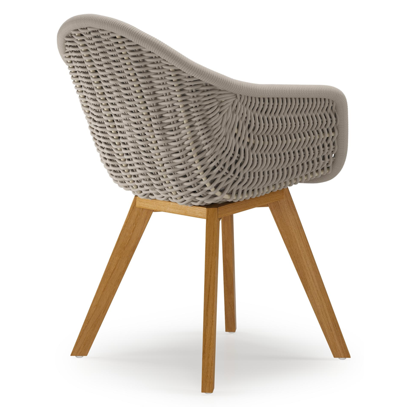 Pagino tuinstoel in teak en beige verticaal geweven ronde rope met zitkussen in All Weather Sunbrella® Luxe Savane Coconut