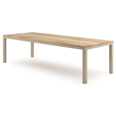 Table de jardin Como rectangulaire en aluminium beige et teck - Lg. 280 x Lrg. 110 x Haut. 73 cm