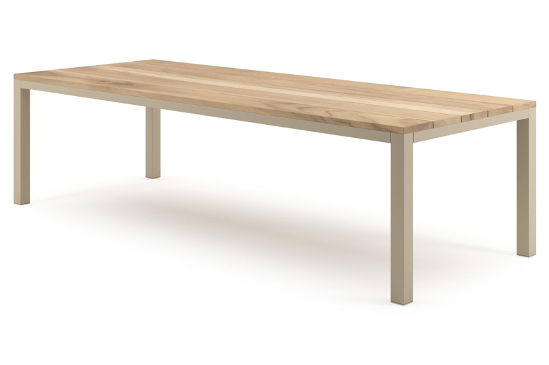 Table de jardin Como rectangulaire en aluminium beige et teck - Lg. 280 x Lrg. 110 x Haut. 73 cm