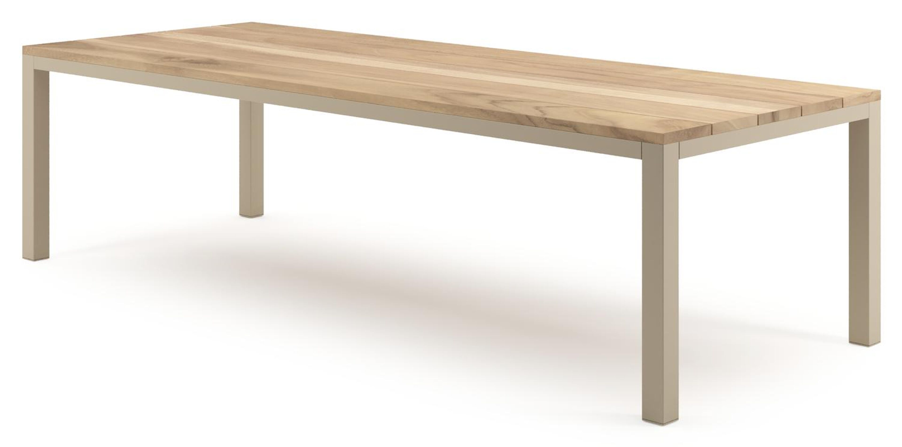 Table de jardin Como rectangulaire en aluminium beige et teck - Lg. 280 x Lrg. 110 x Haut. 73 cm