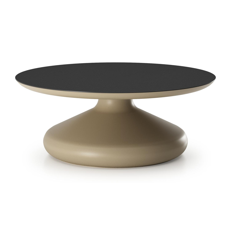 Bomero loungetafel rond in beige aluminium en volkeramiek Nero Black - Dia. 84 x H 32.2 cm