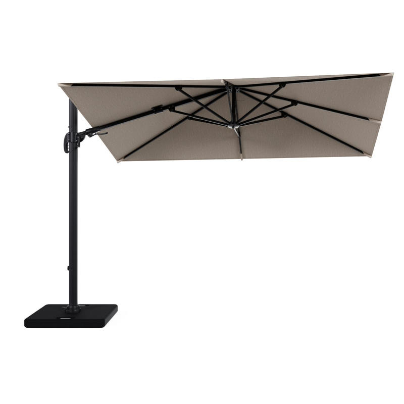 Avola zweefparasol met tiltfunctie in zwart aluminium en natural Weather+ Softtouch parasoldoek - L1 200 x L2 300 cm met parasolvoet Pedito 120 kg