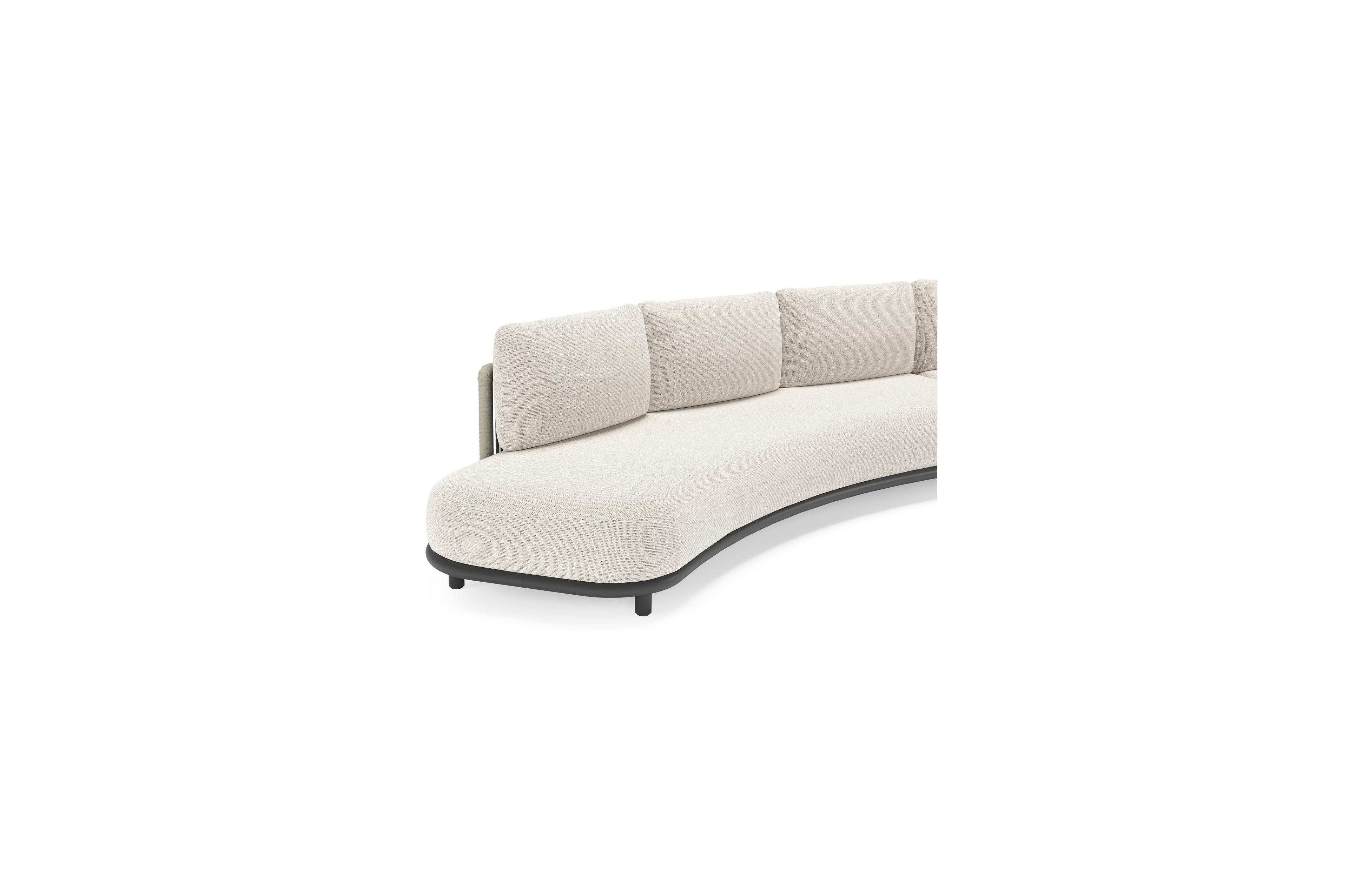 Salon de jardin d'angle Lomano en aluminium noir et corde luxe plate tissée verticalement beige et coussins en all weather solica Firenze Natural