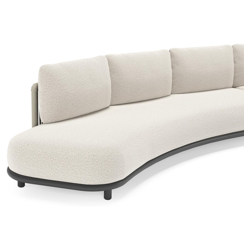 Salon de jardin d'angle Lomano en aluminium noir et corde luxe plate tissée verticalement beige et coussins en all weather solica Firenze Natural