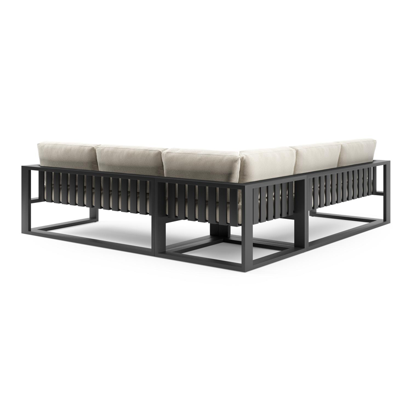 Verato loungehoek in zwart aluminium met althea off white all weather cosytica kussen