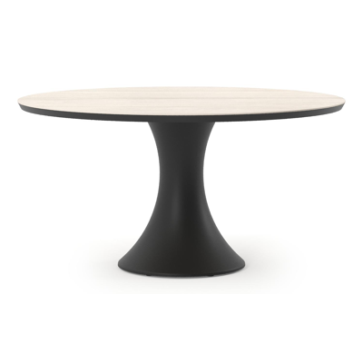 Fano tuintafel rond in zwart aluminium en volkeramiek Travertino Bianco - Dia. 148 x H 74 cm