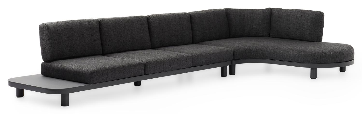 Donato loungehoek in zwart aluminium met chartres sooty all weather sunbrella® luxe kussens en loungetafel