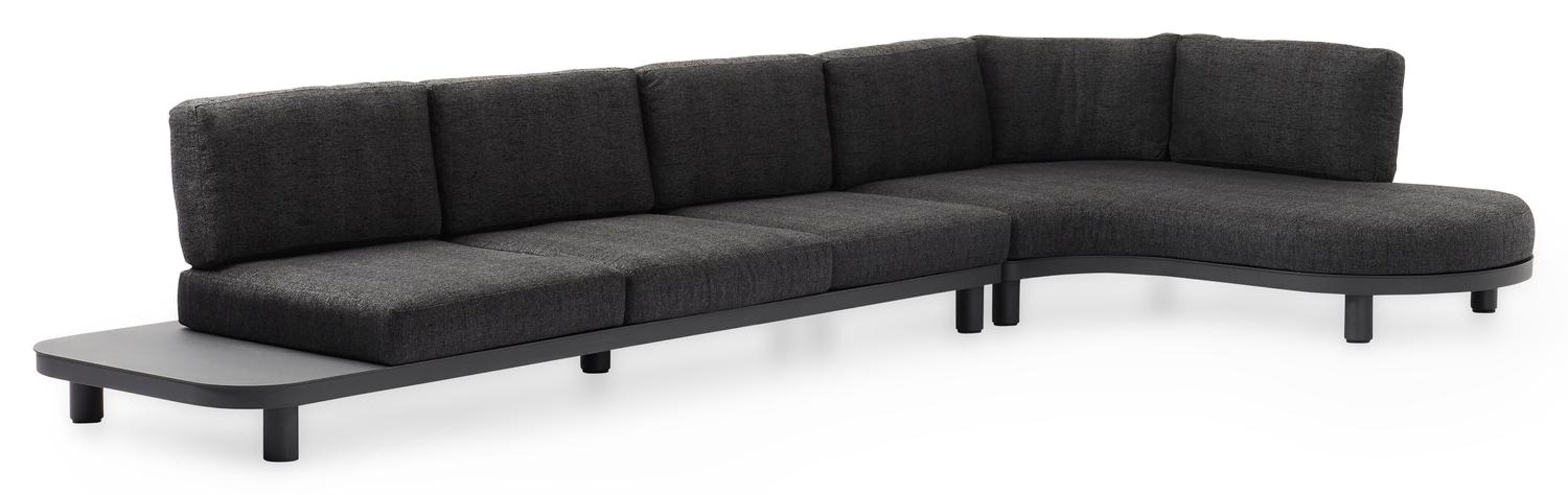 Donato loungehoek in zwart aluminium met chartres sooty all weather sunbrella® luxe kussens en loungetafel