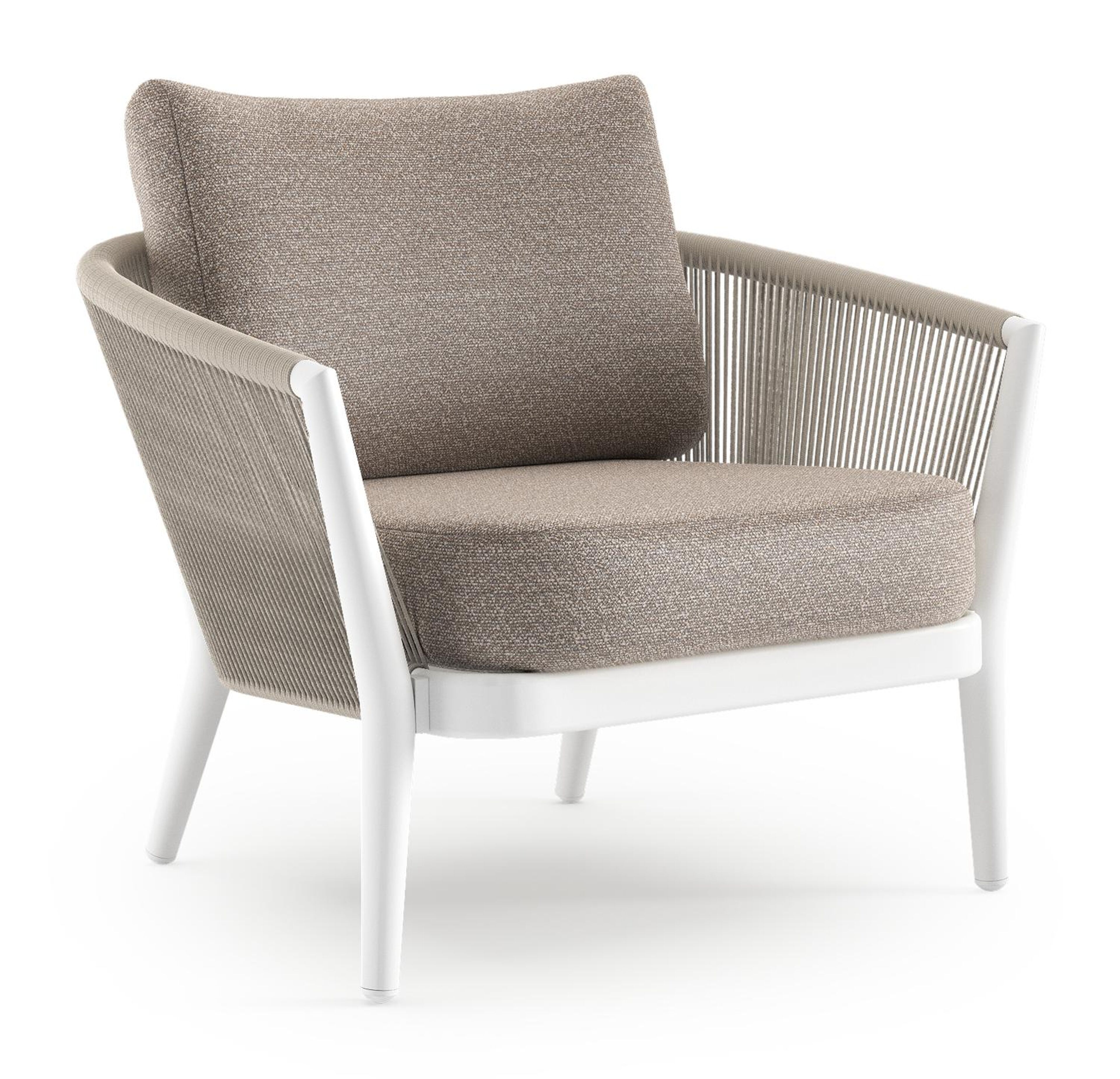 Orso loungestoel in wit aluminium en beige verticaal geweven ronde rope met Wander Manioc all weather sunbrella® luxe kussen