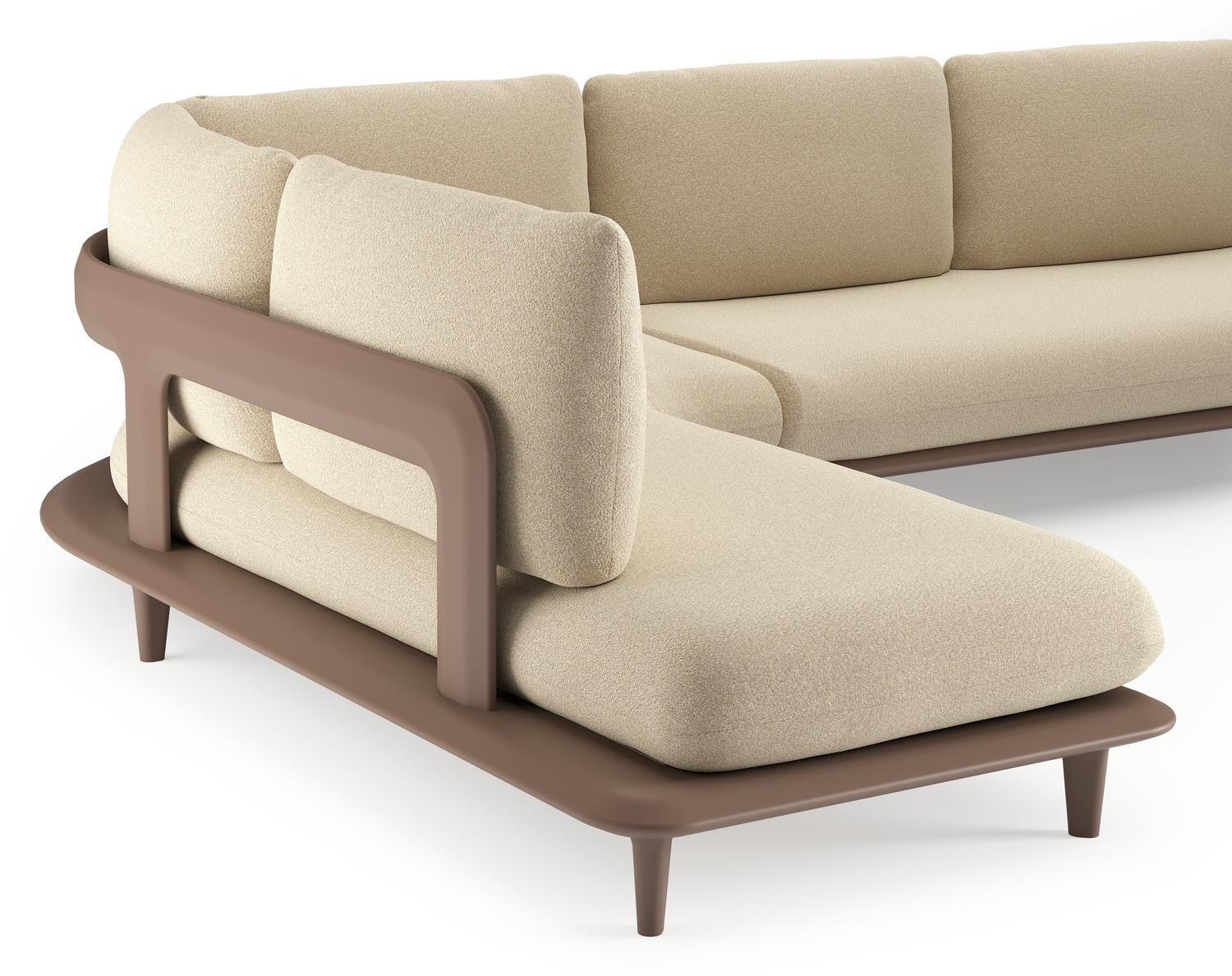 Salon de jardin d'angle Bomero en aluminium taupe et coussins en all weather solica soul papyrus