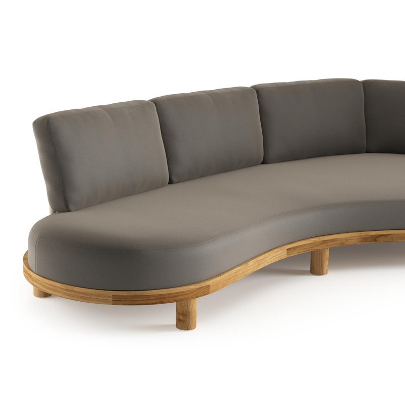 Donato loungebank in teak met natte carbon beige all weather sunbrella® luxe kussen