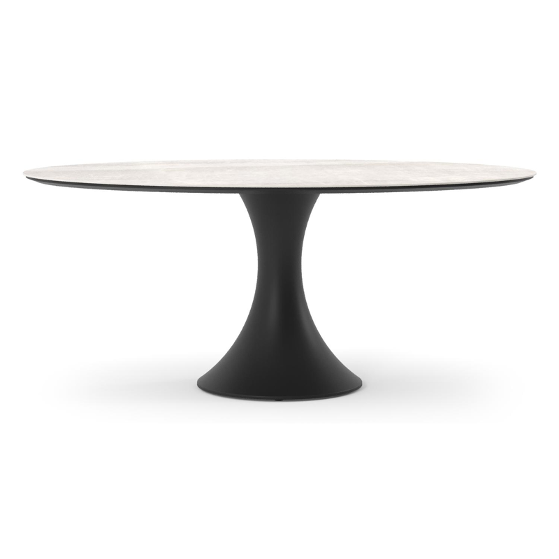 Table de jardin Fano ovale en aluminium noir et céramique pleine Taj Mahal - Lg. 180 x Lrg. 110 x Haut. 74 cm