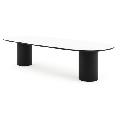 Amico tuintafel bombo in zwart aluminium en volkeramiek Arctic White - L 320 x B 130 x H 73.5 cm