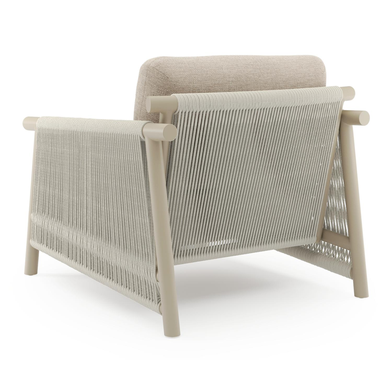 Set van 2 Erla loungestoelen in beige aluminium en beige verticaal geweven ronde rope met rustic weather+ softtouch kussens