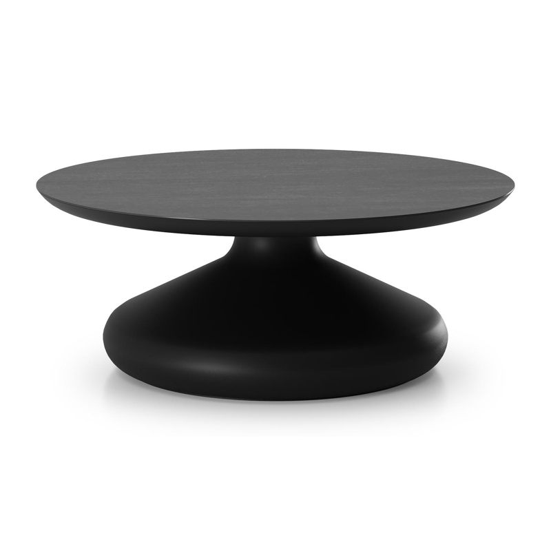 Bomero loungetafel rond in zwart aluminium en volkeramiek Basalt Black - Dia. 84 x H 32.2 cm