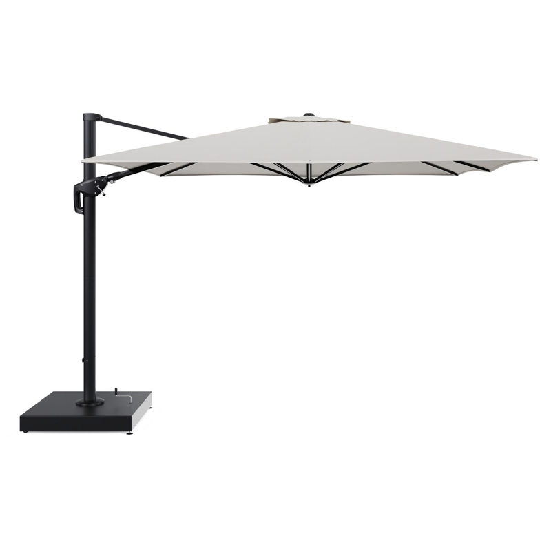 Minore zweefparasol met tiltfunctie in zwart aluminium en Lopi Marble All Weather Sunbrella® Luxe parasoldoek - L1 350 x L2: 350 cm met parasolvoet Minore 260 kg met wielen