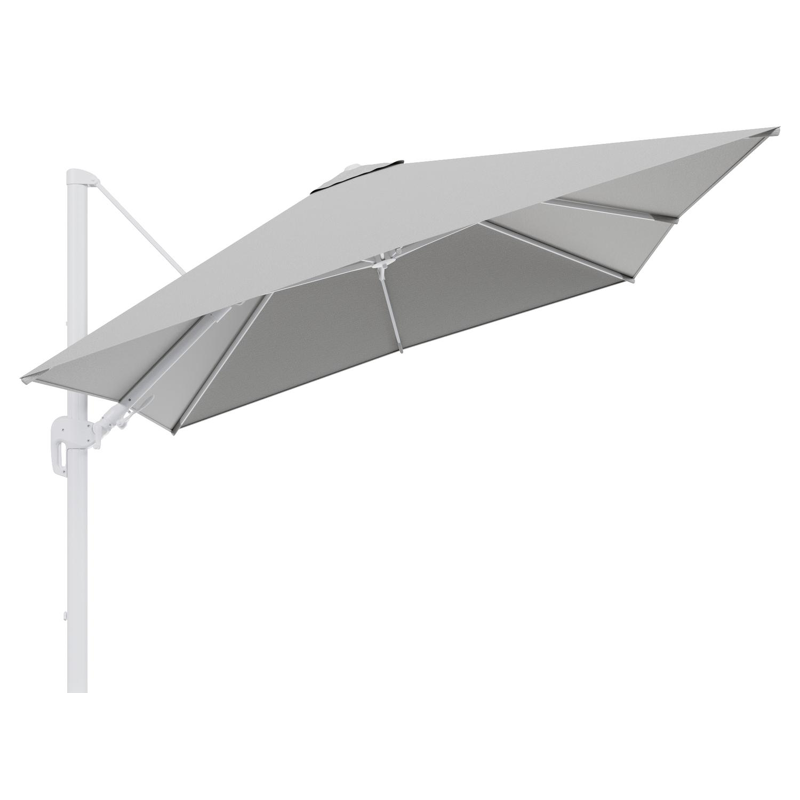 Rufina zweefparasol tiltfunctie in wit aluminium en parasoldoek in All Weather Sunbrella® Luxe Savane Nimbus  - L1 300 x L2 300 cm (zonder voet)