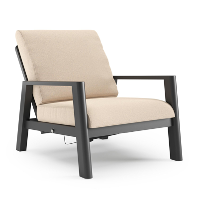 Fauteuil de jardin Cirello en aluminium noir et coussins en all weather sunbrella® luxe heritage papyrus