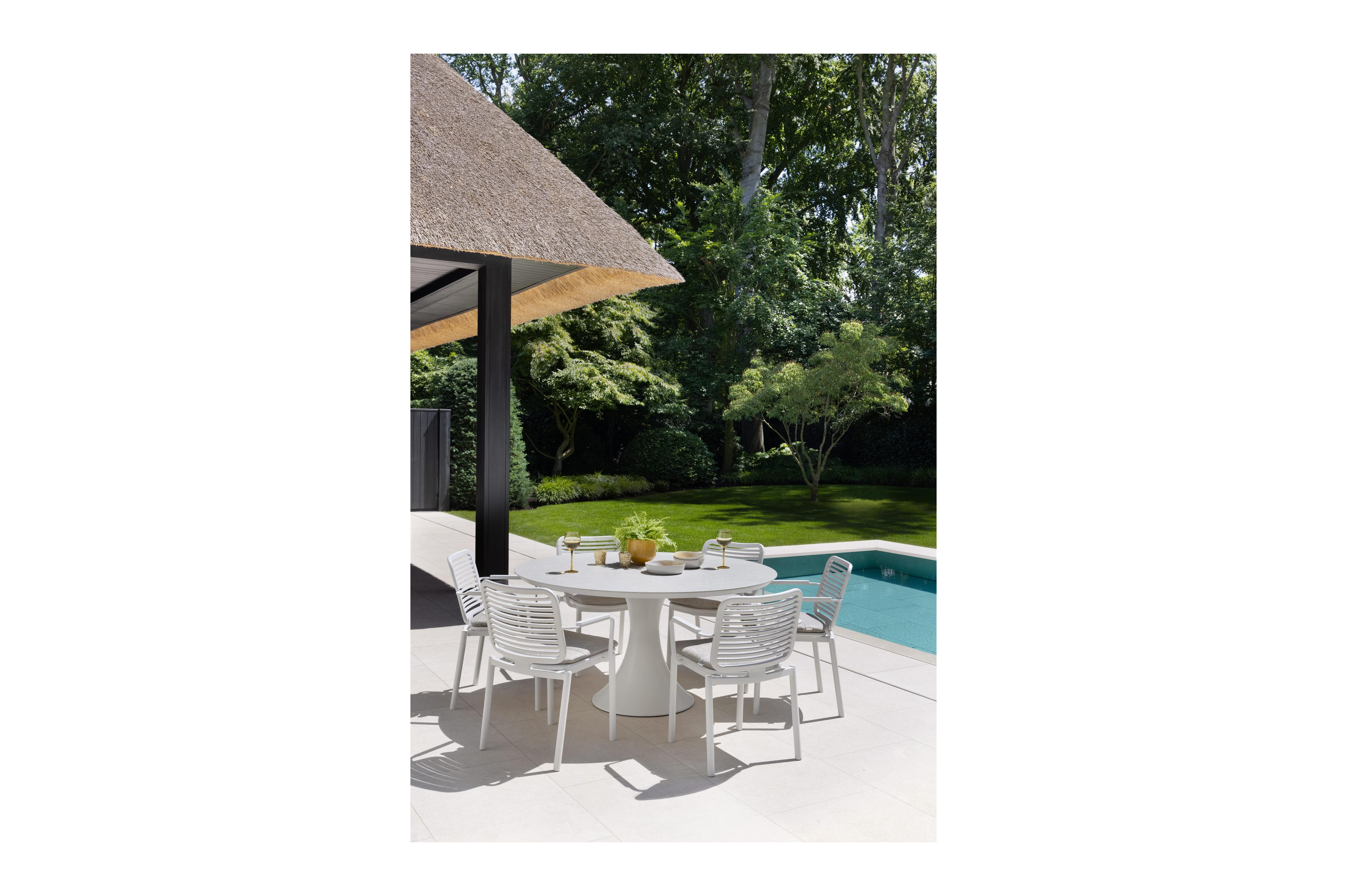 Fano tuintafel in wit aluminium en volkeramiek shilin - Dia. 148 x H 75 cm