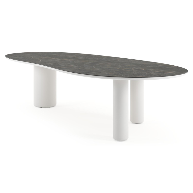 Table de jardin Amico organique en aluminium blanc et céramique pleine Black Obsession - Lg. 320 x Lrg. 145 x Haut. 73.5 cm