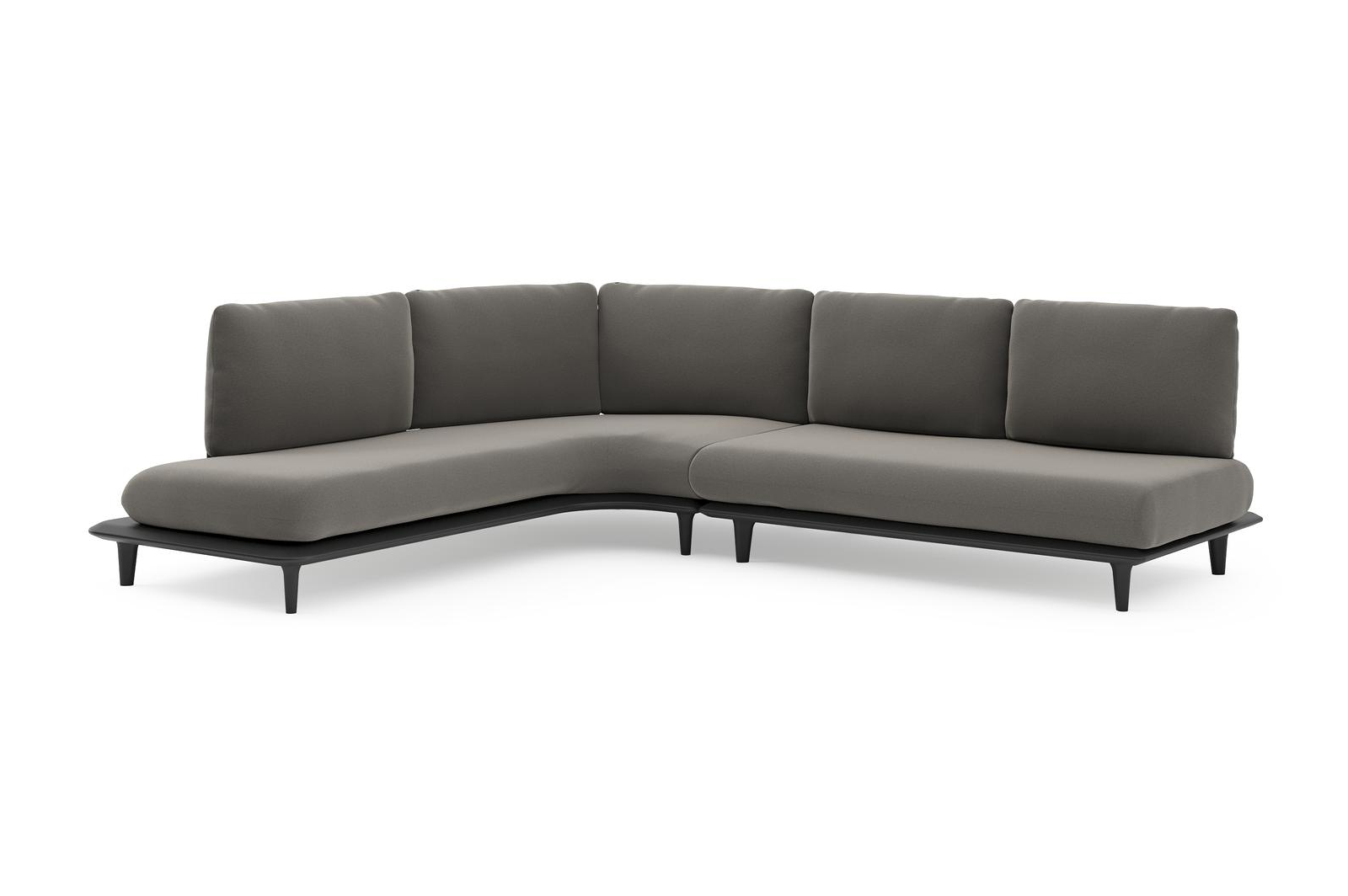 Salon de jardin d'angle Bomero en aluminium noir et coussins en all weather sunbrella® luxe natte dark taupe