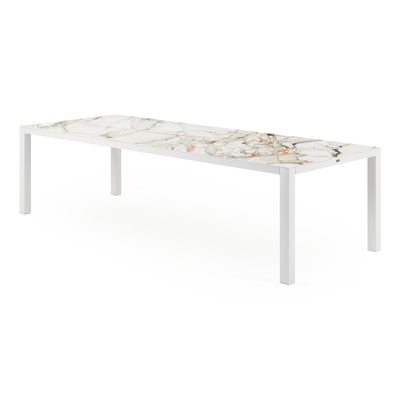 Como tuintafel in wit aluminium en volkeramiek calacatta luxe - L 280 x B 110 x H 76 cm