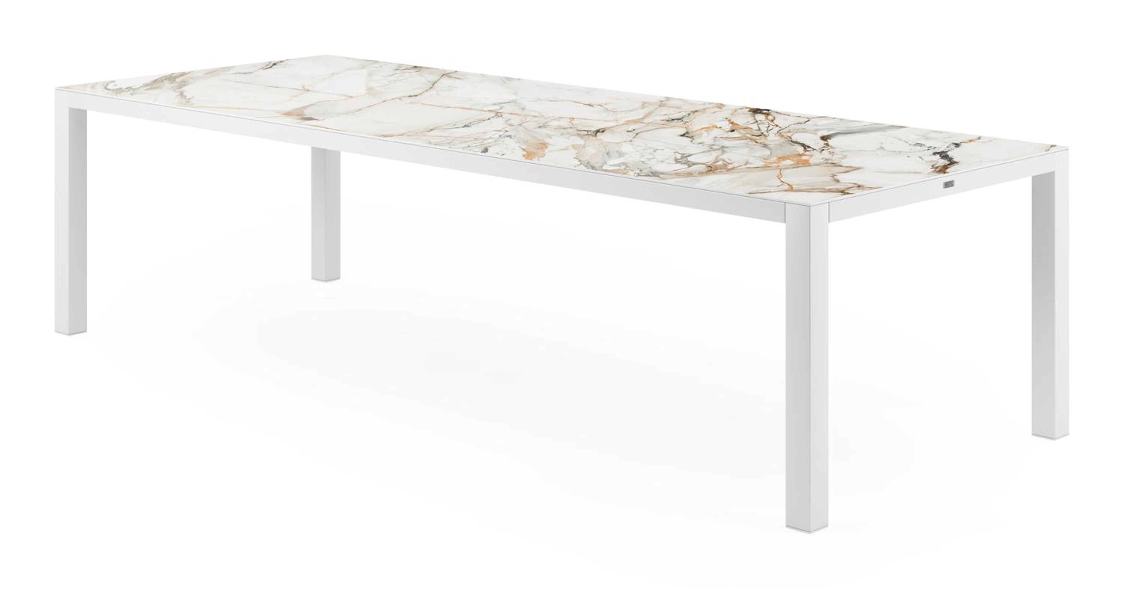 Como tuintafel rechthoekig in wit aluminium en volkeramiek calacatta luxe - L 280 x B 110 x H 76 cm