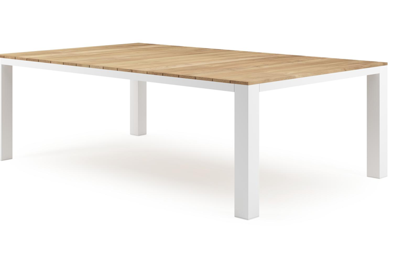 Table de jardin Nano en aluminium blanc et teck - Lg 240 x Larg. 148 x H 75 cm