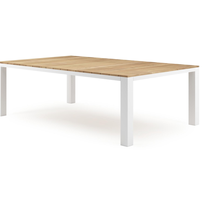 Nano tuintafel in wit aluminium en teak - L 240 x B 148 x H 75 cm
