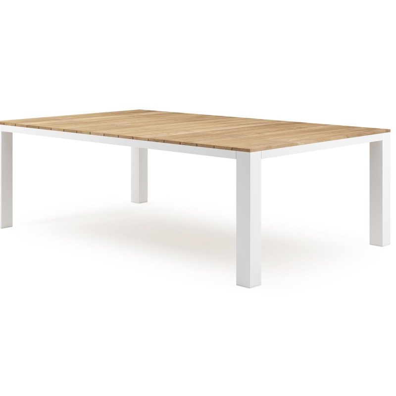 Nano tuintafel in wit aluminium en teak - L 240 x B 148 x H 75 cm