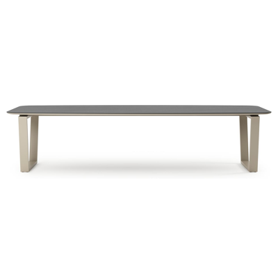 Pagino tuintafel bootvorm in beige aluminium en volkeramiek Basalt Black - L 315 x B 115 x H 73 cm