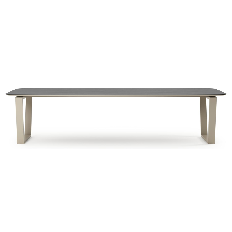 Table de jardin Pagino forme de bateau en aluminium beige et céramique pleine Basalt Black - Lg. 315 x Lrg. 115 x Haut. 73 cm