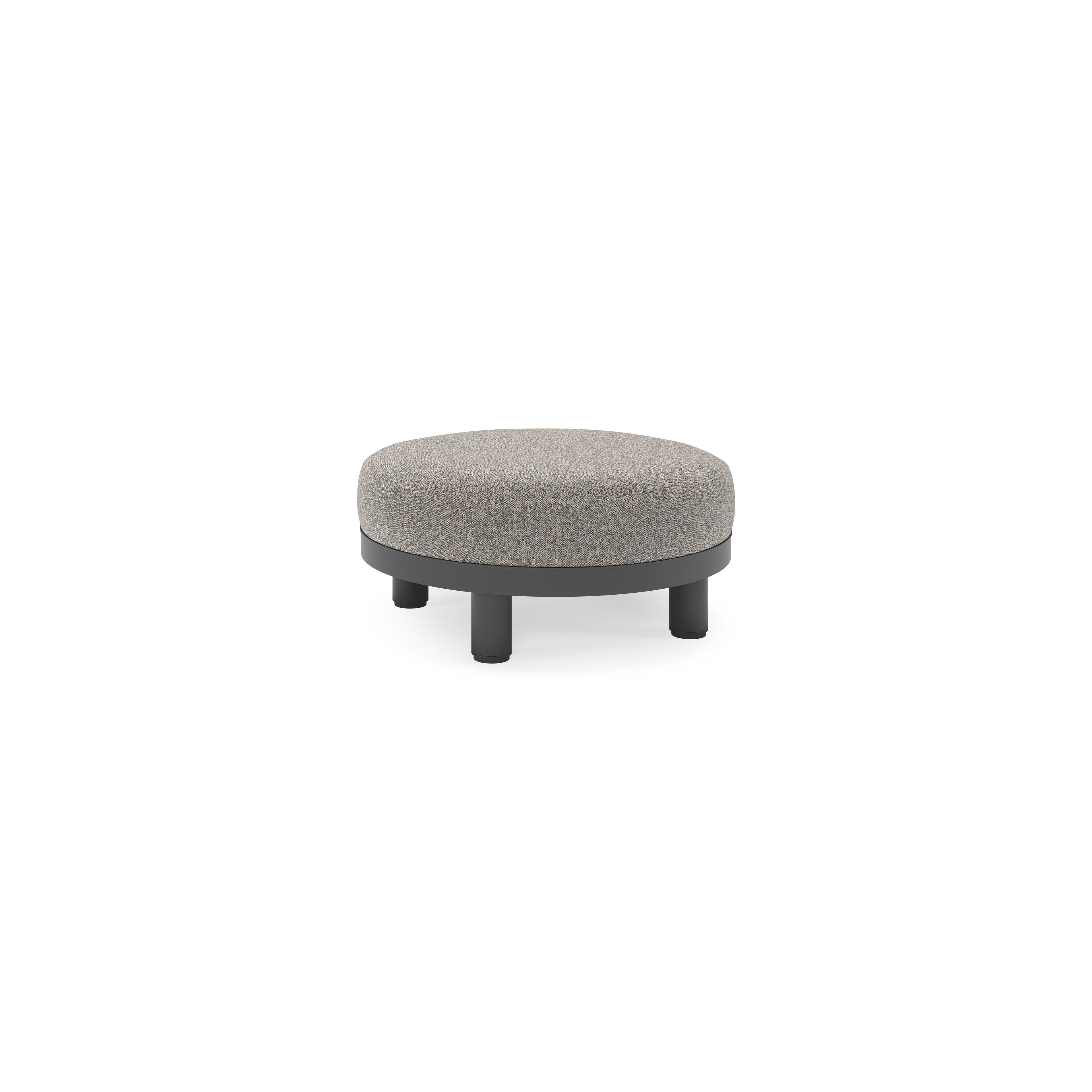 Salon de jardin pouf Donato en aluminium noir et coussins en all Weather Sunbrella® Luxe Chartres Drizzle