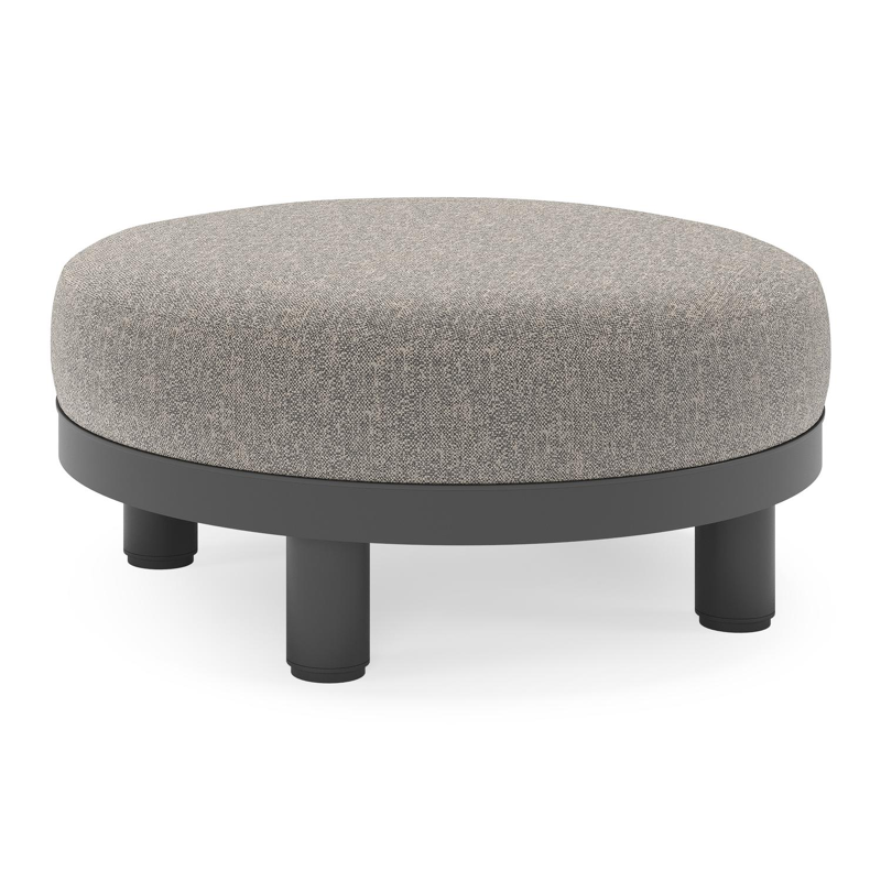 Donato lounge poef in zwart aluminium met All Weather Sunbrella® Luxe Chartres Drizzle kussen