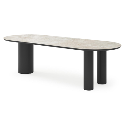 Organo tuintafel ovaal in zwart aluminium en volkeramiek Rapolano L 260 x B 100 cm