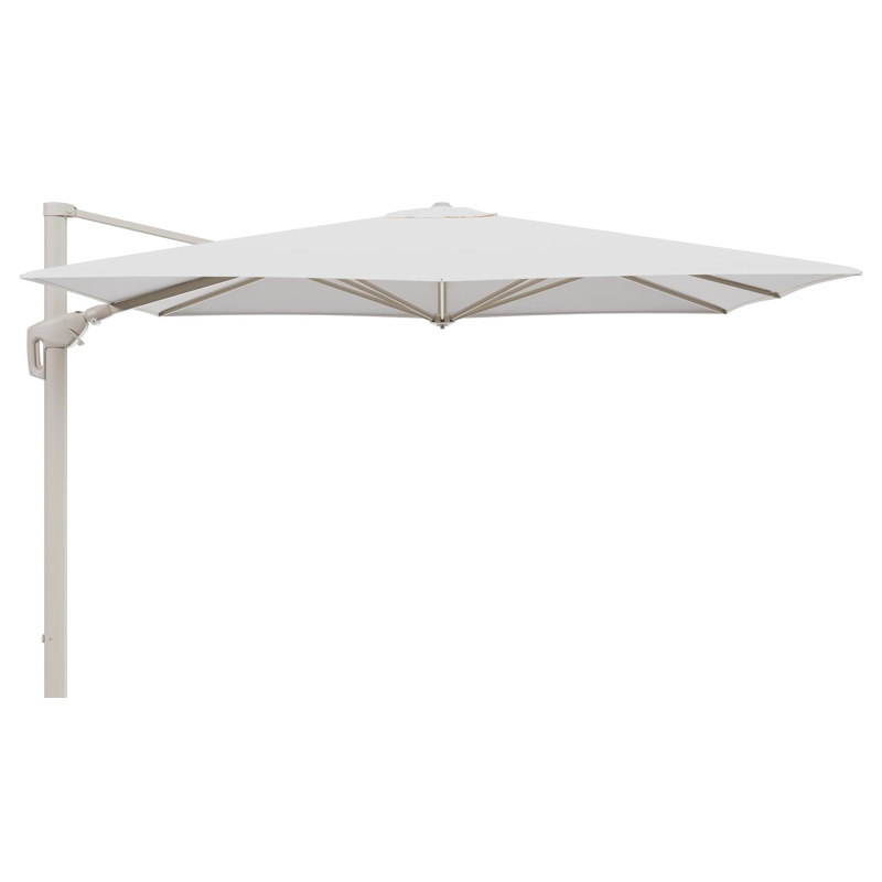 Minore zweefparasol met tiltfunctie in beige aluminium en Lopi Snow All Weather Sunbrella® Luxe parasoldoek - L1: 280 x L2: 370 cm (zonder voet) (zonder voet)
