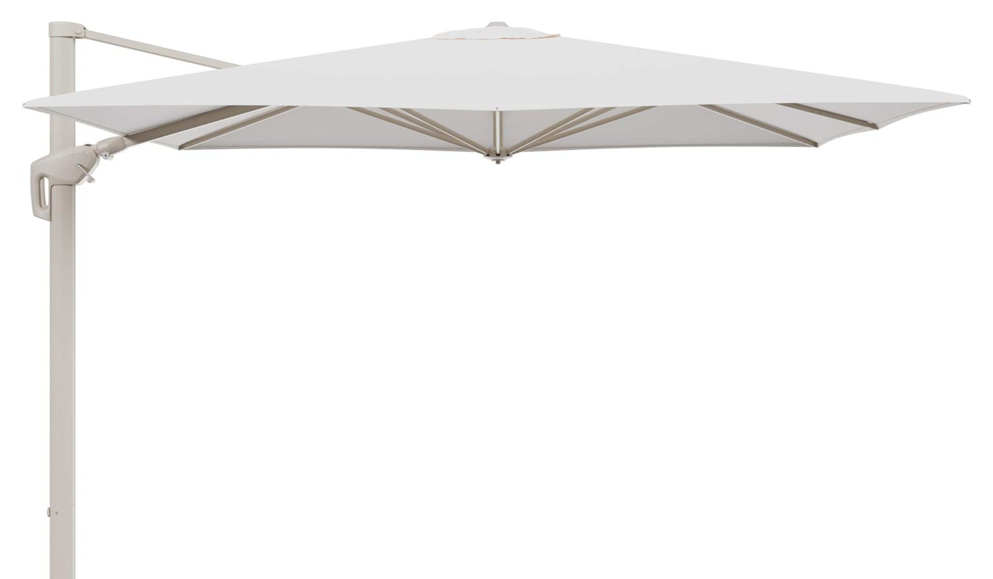 Minore zweefparasol met tiltfunctie in beige aluminium en Lopi Snow All Weather Sunbrella® Luxe parasoldoek - L1: 280 x L2: 370 cm (zonder voet) (zonder voet)