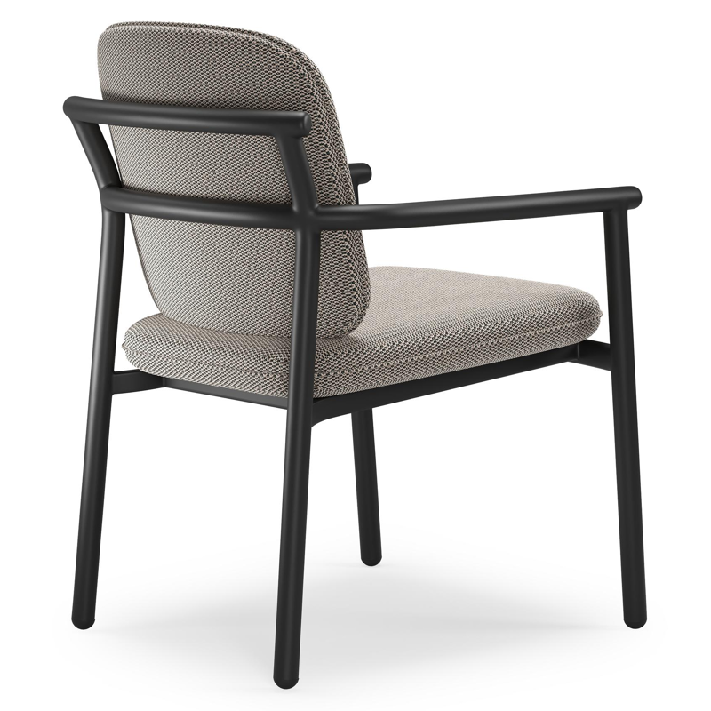 Bono stapelbare tuinstoel in zwart aluminium met stoelkussen in All Weather Sunbrella® Luxe Lopi Pepper