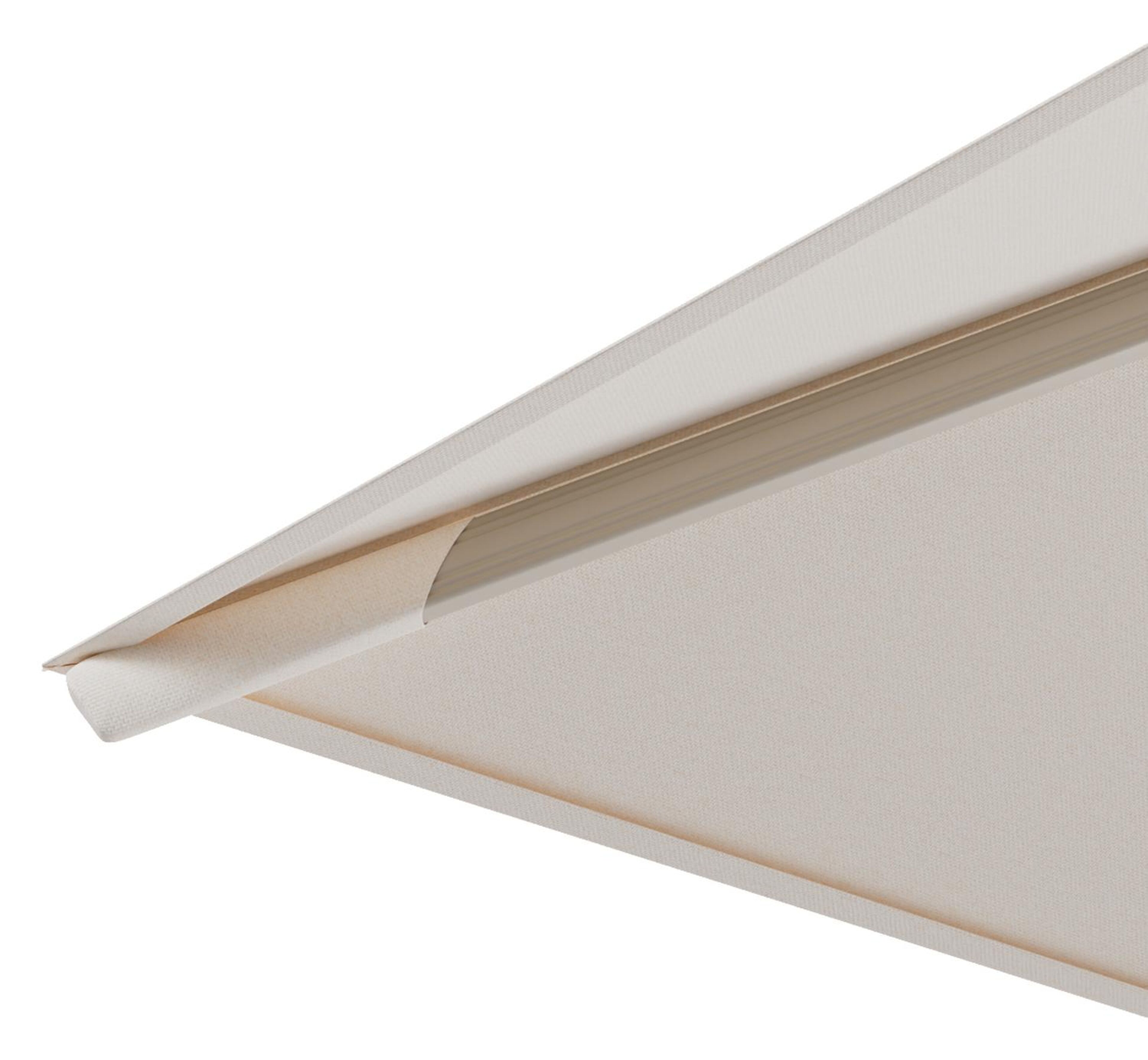 Rufina zweefparasol met tiltfunctie in beige aluminium en Natte Linen Chalk All Weather Sunbrella® Luxe parasoldoek - L1 300 x L2 300 cm met parasolvoet Minore 150 kg met wielen