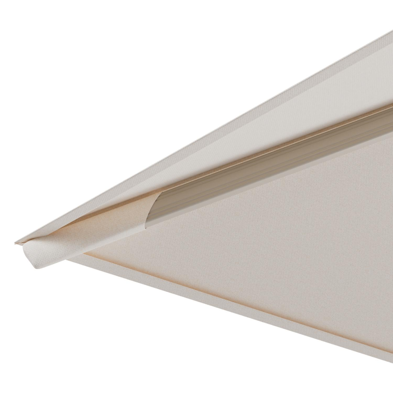 Rufina zweefparasol met tiltfunctie in beige aluminium en Natte Linen Chalk All Weather Sunbrella® Luxe parasoldoek - L1 300 x L2 300 cm met parasolvoet Minore 150 kg met wielen