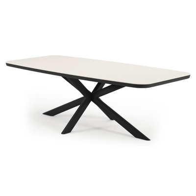 Pamplona tuintafel bootvorm in zwart aluminium en sintered stone Crema minerale - L 240 x B 110 x H 72 cm