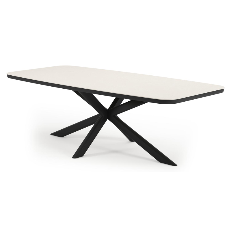 Pamplona tuintafel bootvorm in zwart aluminium en sintered stone Crema minerale - L 240 x B 110 x H 72 cm