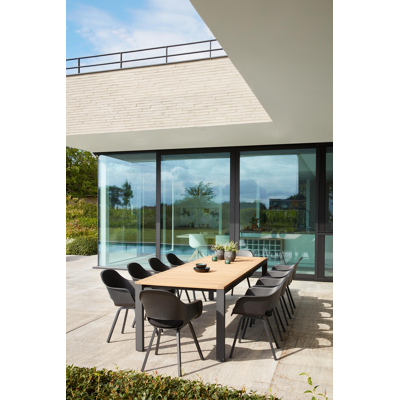 Trente tuinset in zwart aluminium en teak naturel tafelblad met 10 Artena tuinstoelen