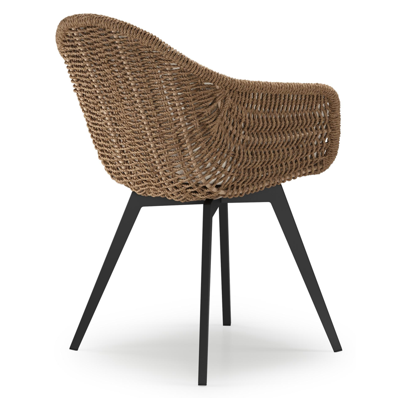 Pagino tuinstoel in zwart aluminium en bruin ronde wicker met zitkussen in All Weather Sunbrella® Luxe Natte White