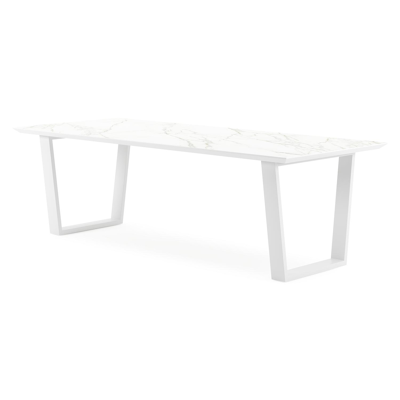 Pagino tuintafel in wit aluminium en volkeramiek calacatta - L 240 x B 100 x H 74,5 cm