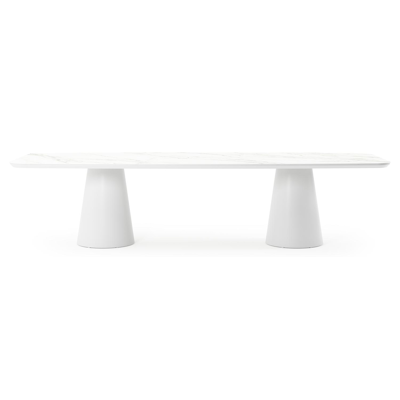 Table de jardin Donato en aluminium blanc et céramique pleine calacatta - Lg 315 x Larg. 115 x H 74 cm