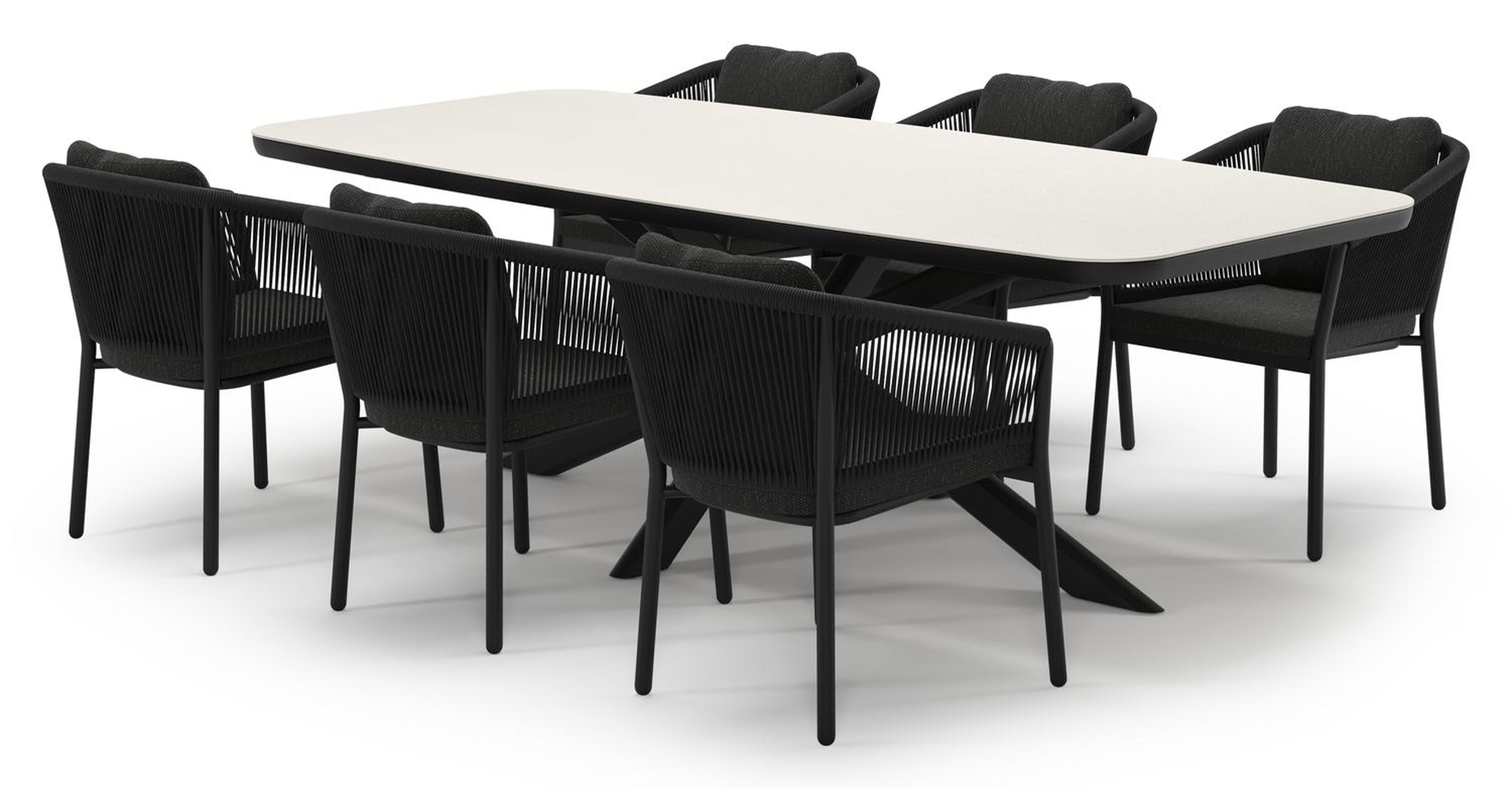 Ensemble de jardin Pamplona en aluminium noir et sintered stone crema minerale avec 6 chaises de jardin Gerona