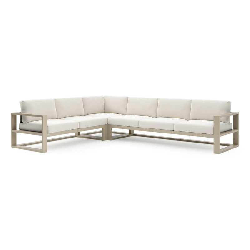 Verato loungehoek in beige aluminium met savane white all weather sunbrella® luxe kussen