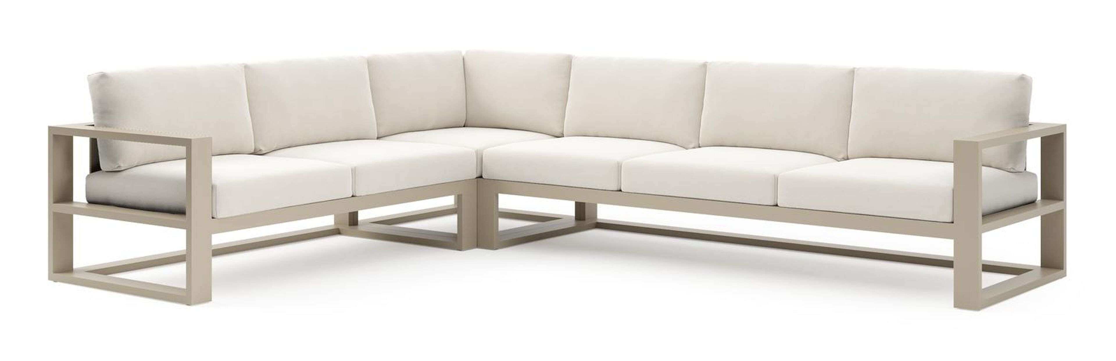 Verato loungehoek in beige aluminium met savane white all weather sunbrella® luxe kussen