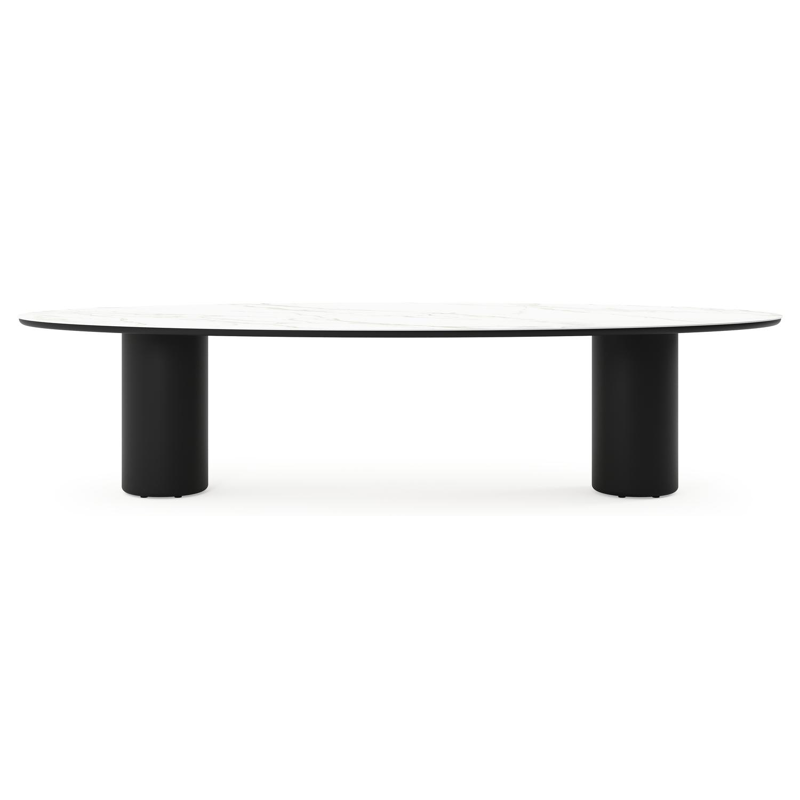 Amico tuintafel ovaal in zwart aluminium en volkeramiek Calacatta - L 320 x B 130 x H 74 cm